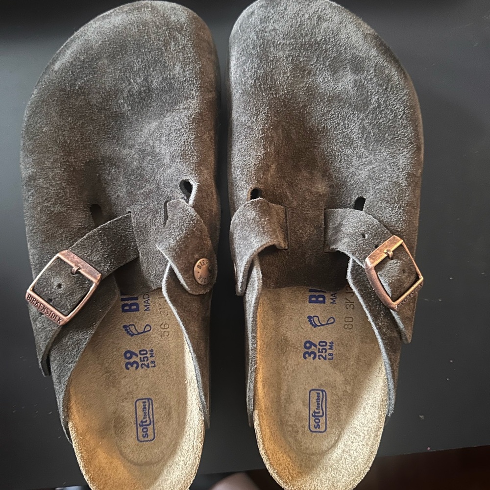 Birkenstock Men’s Dark Brown Suede Two-Strap Slip-On Sandals